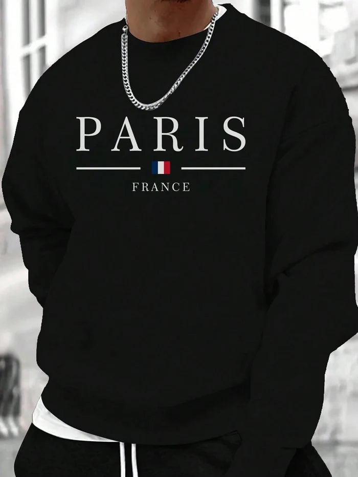 SXV Men's Casual Versatile Printed Crew Neck Sweatshirt  Paris Vibe