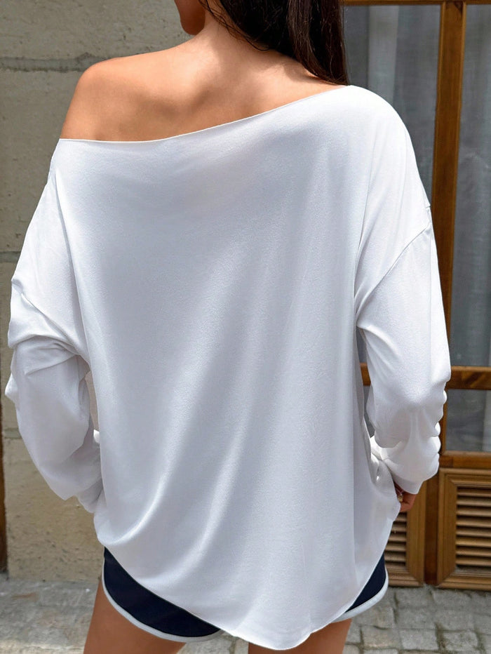 SXV Women Casual Off Shoulder Loose Fit Long Sleeve Sweatshirt, SAN FRANSISCO Print