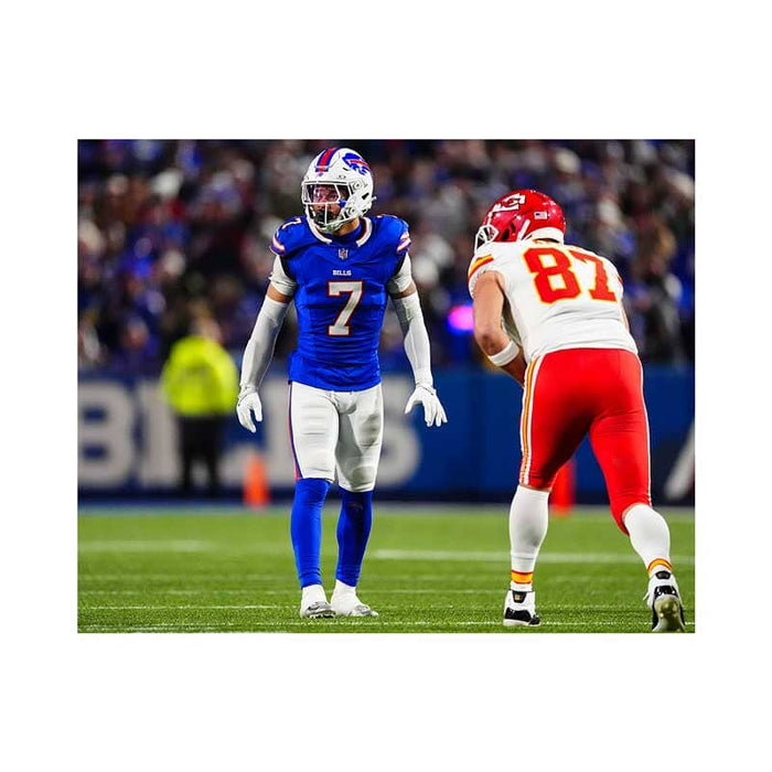 Taron Johnson Unsigned Squaring Off with Kelce Photo