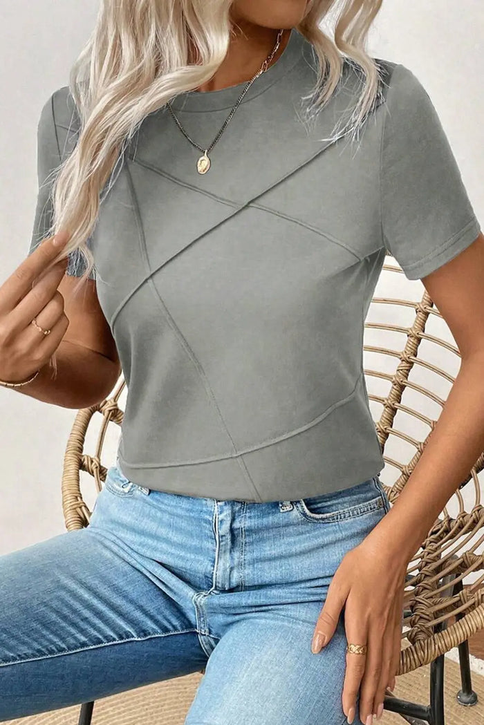 Toothpick Stripe Round Neck T-Shirt - Tops/Tops & Tees