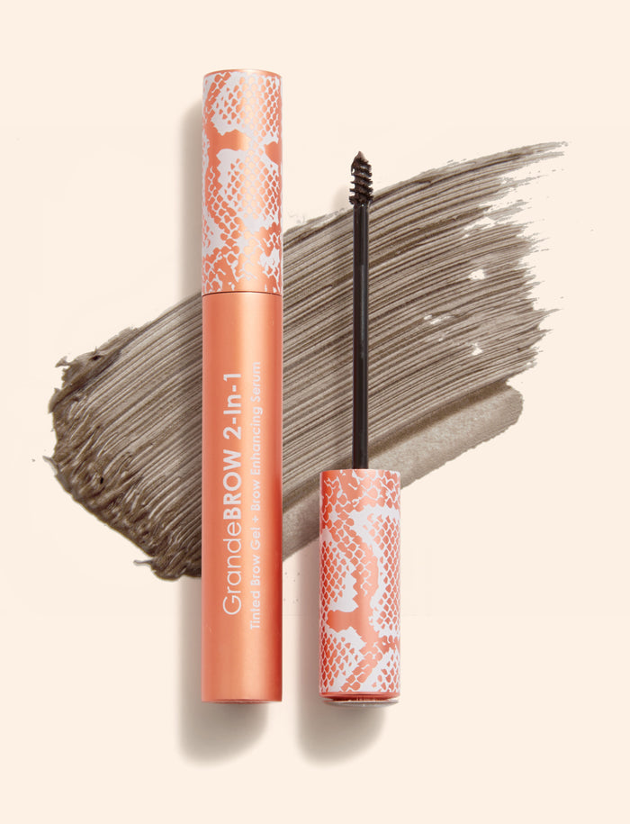 Taupe | GrandeBROW 2-in-1 Tinted Brow Gel and Brow Enhancing Serum A breakthrough 2-in-1 tinted brow gel with mini fibers & brow enhancing serum that delivers instant color & volume, plus it promotes tinted, thicker looking brows over time.