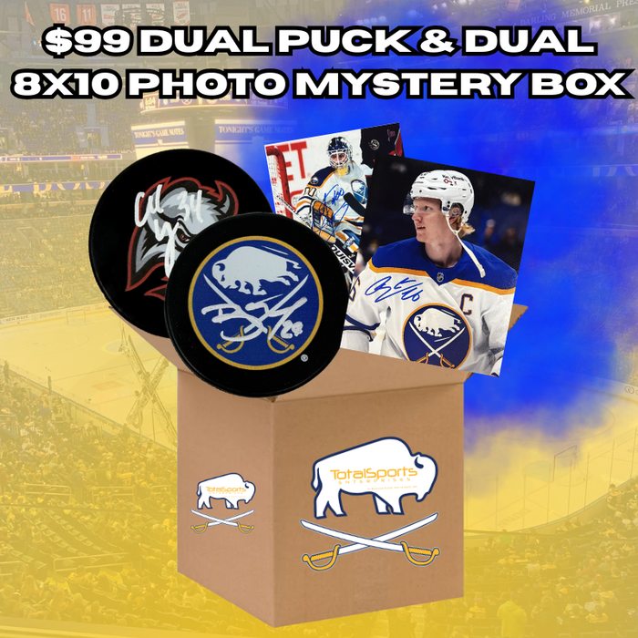 TSE Buffalo Sabres Autographed Dual Mystery Puck & Dual 8x10 Photo