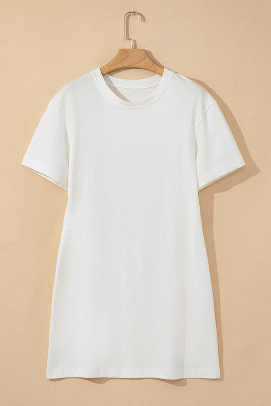 White Drop Shoulder Crew Neck Shift T Shirt Dress - Dresses/T Dresses