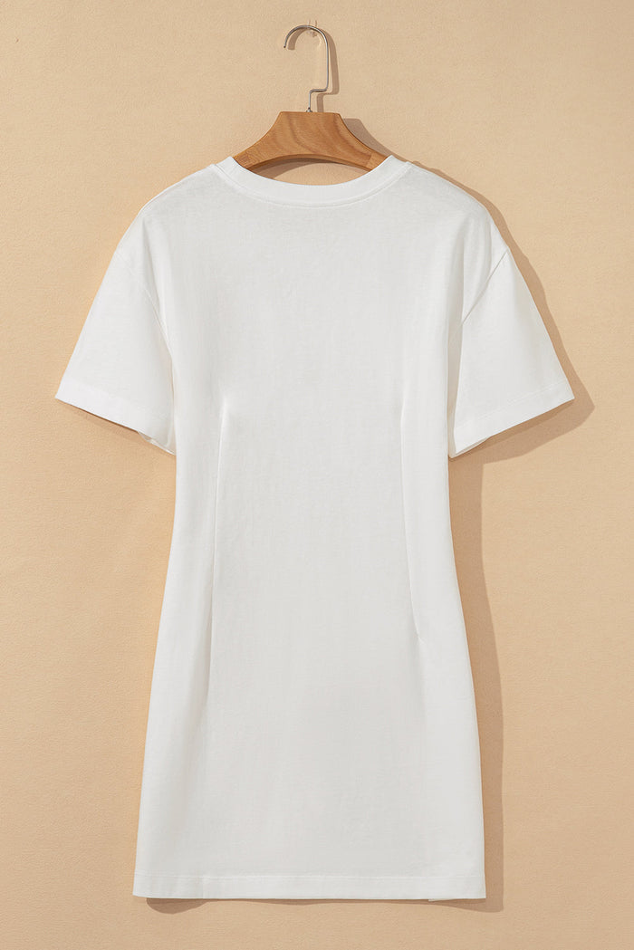 White Drop Shoulder Crew Neck Shift T Shirt Dress - Dresses/T Dresses