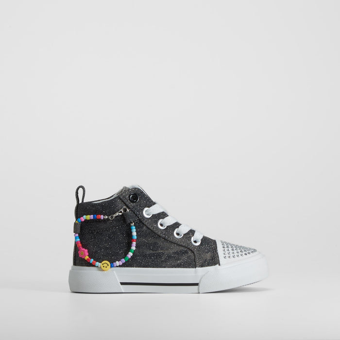 Zapatilla alta lona negro con abalorios BEPPI